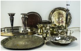 Large Quantity Of Silver Planted Items To Include Silver Plate Trays, Including Corinthian Lamp etc.