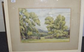 Countryside Watercolour Dated 1949