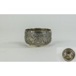 Indian Antique Silver Embossed and Chased Footed Bowl, Decorated with Images of Animals and Birds