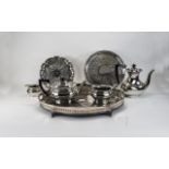 Silver Plated Gallery Tray; Of shaped form, pierced gallery with dragooned border, raised on