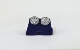 18ct Gold Diamond Earrings Domed Shaped Studs Encrusted With Round Modern Brilliant Cut Diamonds,