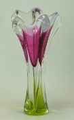 Murano Studio 1970's Tall Vase of Tapered Form In Red, Green and Clear Colour way.