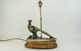 Capodimonte Signed Figural Table Lamp - Pheasant Bird Figure. Signed Giuseppe Armani.