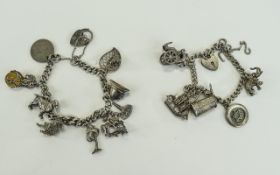 Vintage Silver Bracelets ( 2 ) loaded with 16 Charms. All Charms Fully Marked Silver. 83.8 grams.