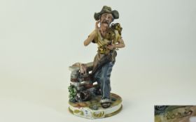 Capodimonte Early and Signed Figure ' A Seller of Pots and Pans ' Signed Tosca. Size 11.