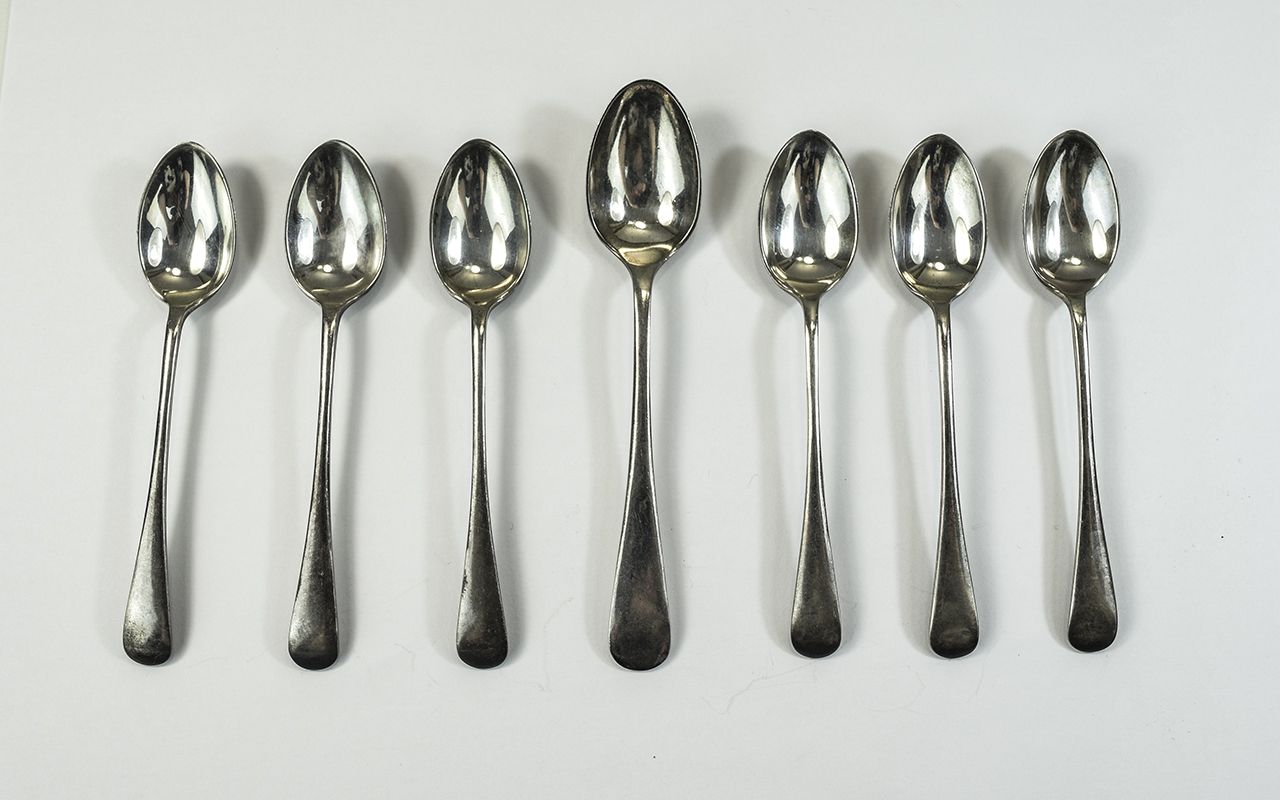 A Set of 6 Silver Teaspoons + One ( 7 ) In Total. Hallmark Sheffield 1930, Maker J.R. 99 grams.