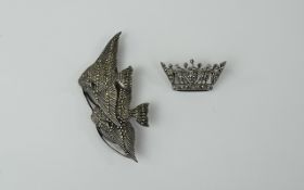Vintage Nice Quality and Well Made Silver Brooch Set with Marcasites.