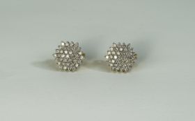 A Pair of 18ct Yellow Gold Diamond Cluster Earrings with 1ct of Round Brilliant Cut Diamonds to