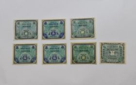 French World War II High Grade Allied Military Replacement 5 Francs and 2 Francs Notes,