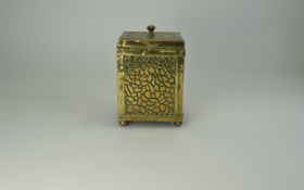 Edwardian Arts and Crafts Style Hammered Copper Lidded Tea Caddy with Leaded Interior, Wood Base.