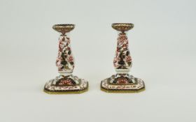 Royal Crown Derby Imari Pair of Candlesticks. c.1890's. Each Candlestick 6 Inches High.