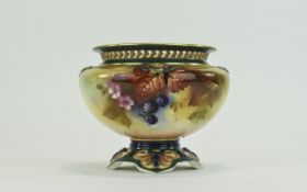 Royal Worcester Hand Painted Pedestal Bowl ' Black Berries ' Stillife. Unsigned, Date 1907. Height