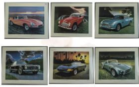 Collection of 6 Motor Car Coloured Limited Edition Prints,