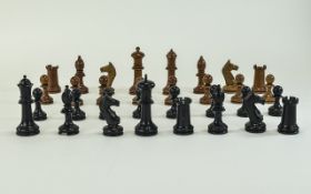 Early 20thC Chess Set Stained Black And Brown, Height of King 3 Inches,