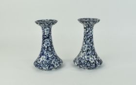 Royal Doulton Blue and White Pair of Unusual Shaped Vases. c.1920's. Reg Num 621568, White Pansy