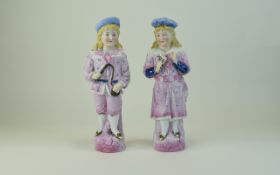 German Pair of 19th Century Bisque Figures. Nice Quality and Hand Painted. Each Figure 11.