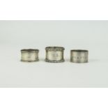 Silver Napkin Holders ( 3 ) In Total. All Fully Hallmarked For Birmingham 1909, 1918 & 1965. 73.4