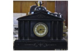 A 19th Century Inlaid Black Slate and Marble Mantel Clock, with Six Columns, 8 Day Striking