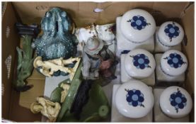 Box Of Pottery, Comprising Jardinieres And Stands, To Include Bretby Majolica etc