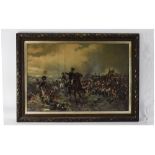 A Victorian Large and Impressive Coloured Hand Finished Lithograph of the Battle of Waterloo between