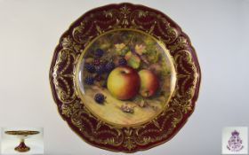 Royal Worcester Hand Painted and Impressive Tazza / Pedestal Bowl ' Fallen Fruits ' Stillife.