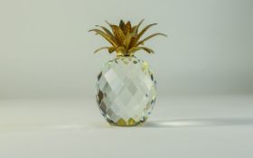 Swarovski Cut Crystal Large Faceted Pineapple with Hammered Gold Leaves, Num 7507 105001 010044,