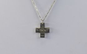 Silver Pendant and Box Chain, two sectioned cross pendant marked 925 T & Co 1837.