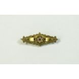 Victorian 9ct Yellow Gold Ruby and Diamond Set Brooch / Locket. Marked 8ct. 1.75 Inches Wide. 3.