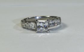 Swarovski Zirconia Seven Stone Ring, a central princess cut, bright, Swarovski Zirconia in a four