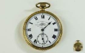 Thomas Russell & Son Deluxe Gold Plated and Ornate Cased Open Faced Pocket Watch,