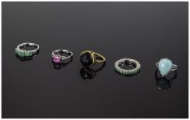 A Good Collection of Stone Set Dress Rings ( 5 ) Rings In Total.