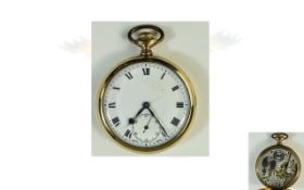 Swiss - 1920's Gold Plated Open Faced Pocket Watch, The Gold Case Guaranteed to Wear 10 years,