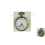 Swiss - 1920's Gold Plated Open Faced Pocket Watch, The Gold Case Guaranteed to Wear 10 years,