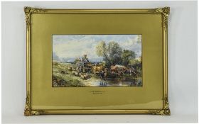 Framed Picture After Birket Foster Titled '' The Market Cart '' 8 x 13 Inches, Period Gilt Frame &