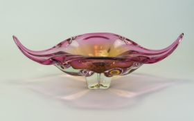 Murano Studio Art Stylish 1970's Large Glass Bowl / Centre Piece, In Pink and Clear Colour way.