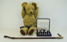 Small Mixed Lot Comprising 20thC Straw Filled Teddy Bear with Growler, studded dog collar,