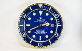 A Stylish Shops Display Copy Wall Clock of Circular Shape, Blue and Gold Colour way,