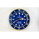 A Stylish Shops Display Copy Wall Clock of Circular Shape, Blue and Gold Colour way,