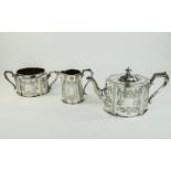 Victorian Nice Quality 3 Piece Silver Tea Service. With Stylised Etched, Engraving To Bodies.