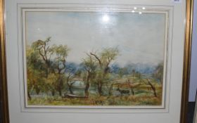 Countryside Watercolour With deer's, dated 1951,