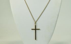 A 9ct Gold Cross with Attached Long 9ct Gold Belcher Chain. Fully Hallmarked.