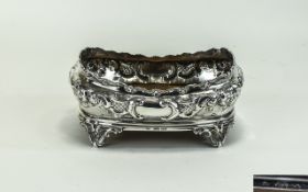 Early Victorian - Rectangular Shaped Silver Wine Coaster with Wooden Inset and Highly Embossed