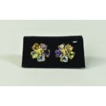 Heart Cut Multi Gemstone Stud Earrings, a heart cut amethyst, rhodolite garnet, sky blue topaz,