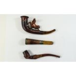 Victorian Very Fine Small Meerschaum Carved Pipe with Leather Case + a Further Very Fine and Small