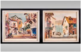 Pair Of Prints Of Valbonne Cap. Ferrat By Doyly John in contemporary white frames, glazed. Published