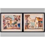 Pair Of Prints Of Valbonne Cap. Ferrat By Doyly John in contemporary white frames, glazed. Published