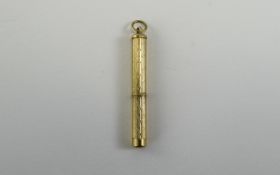 18ct Gold - Diamond Cut Propelling Toothpick. Fully Hallmarked. 3 Inches In Length - Extended.