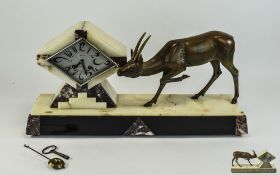 French Art Deco Figural Mantle Clock Lozenge Shaped Silvered Dial Marked Bouchard Auxerre, Deco