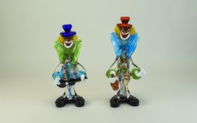 Murano 1970's Pair of Multicoloured Glass Clown Figures. Each Figure 10.75 Inches High.