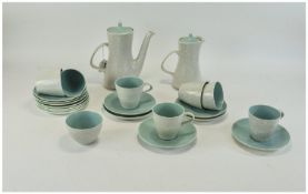 Poole Pottery Ice Green Seagull Twin Tone Coffee Set comprising coffee pot, hot water jug, sugar